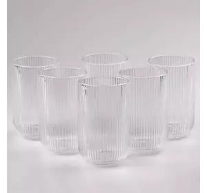 Набір склянок високих фігурних ребристих із товстого скла 6 штук, прозорий