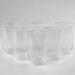 Набір склянок високих фігурних ребристих із товстого скла 6 штук, прозорий