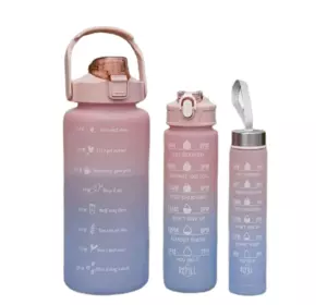 Набір пляшок для води з мотивуючими написами 500/900/2000 мл, рожевий