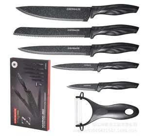 Набір кухонних ножів з керамічним покриттям 6 предметів, чорний