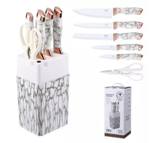 Набір кухонних ножів на підставці з точилом 6 предметів, коричневий