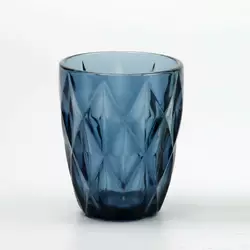 Набір склянок для напоїв фігурних гранованих із товстого скла 6 штук, синій