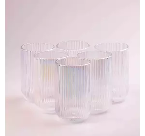 Набір склянок високих фігурних прозорих ребристих із товстого скла 6 штук, rainbow