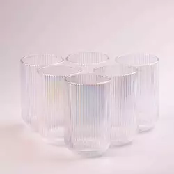 Набір склянок високих фігурних прозорих ребристих із товстого скла 6 штук, rainbow